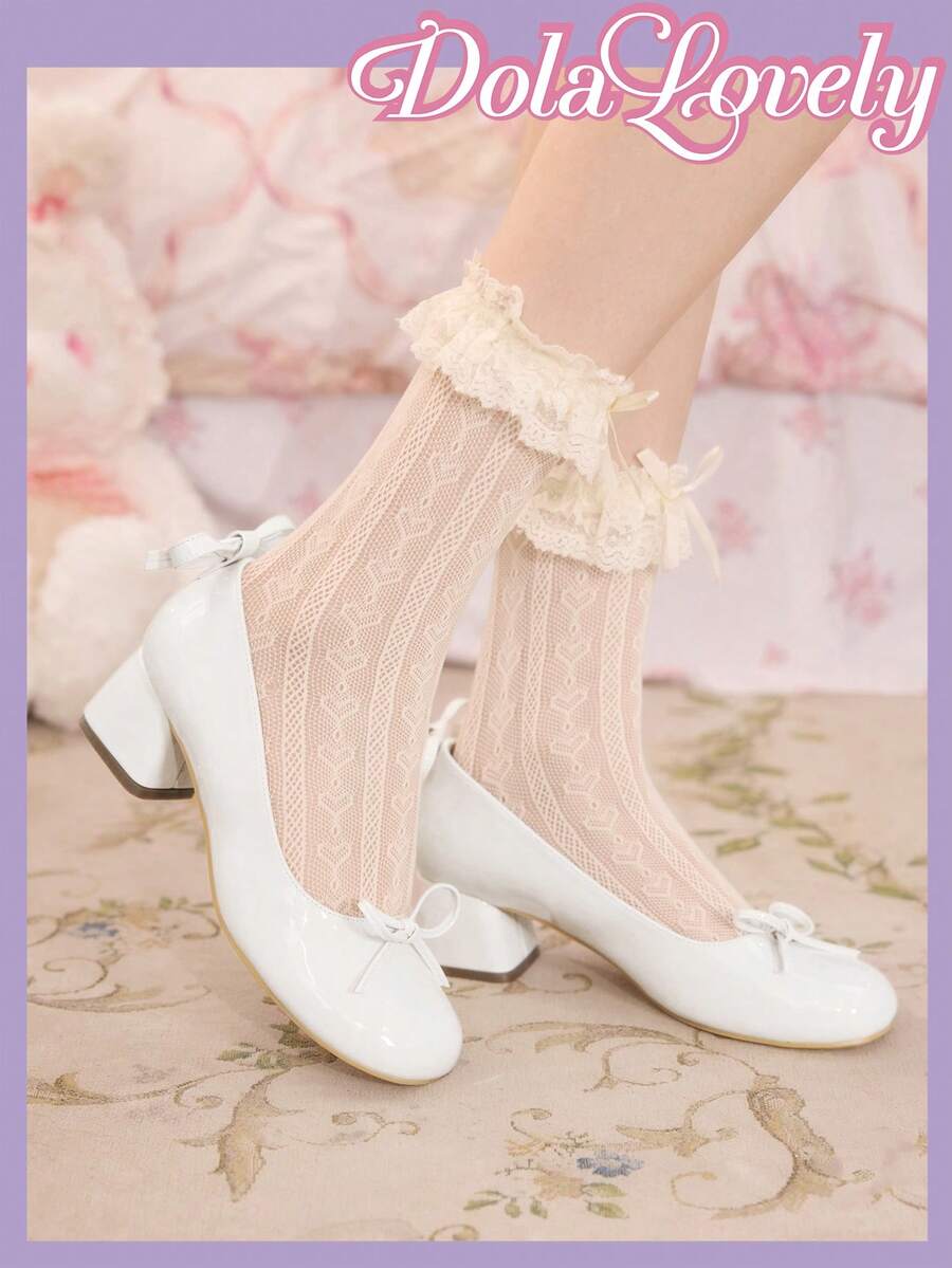 Dola Lovely Women's Fashionable & Elegant Pumps With Bow Decor For Christmas - White - View 1