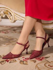 CUCCOO TILAWA Casual Commute Minimalist Backless Pointed Toe Women Pumps For Christmas - Red - View 1