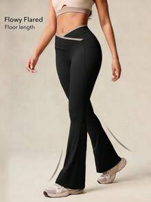 OutZeal Women Quick-Dry Moisture Wicking Crossover Waist Pocket Flared Sports Legging Daily Casual Yoga - Black - View 3