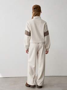 Sparklyn 少女字母刺绣拉链连帽衫和裤子休闲套装 - 杏色 - 查看 2