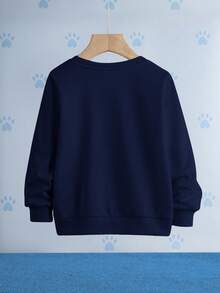 SHEIN | PAW Patrol Sudadera de punto de cuello redondo con estampado de perrito de dibujos animados lindo para niño pequeño, ropa deportiva casual para exteriores - Azul Marino - Ver 2