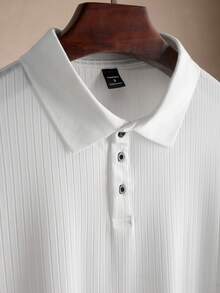 Core Aspect Camisa polo de manga larga acanalada de unicolor para hombre, otoño - Blanco - Ver 3