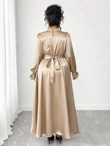 Elenzga Áo choàng cổ lọ tối giản màu trơn cỡ lớn thanh lịch - Màu be - Xem 2