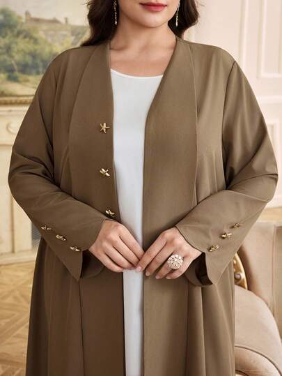 Al Najma Plusstorlek Dam Casual Semesterstil Metall Sjöstjärna Dekor Lös Arabisk Kaftan