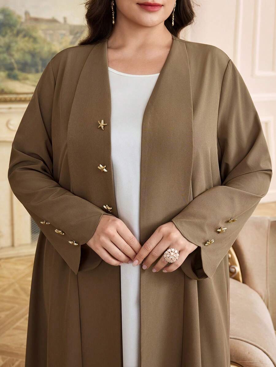 Al Najma Plus Size Women Casual Vacation Style Metal Starfish Decor Loose Arabic Kaftan Abayas - Khaki - View 1