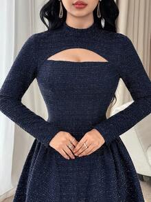 Feyla 女士时尚优雅镂空中长连衣裙 - 藏蓝色 - 查看 5