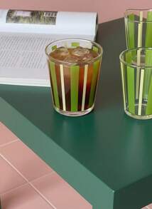 Joivida 1pc Self-Made Retro Fresh Style INS Glass Cup, Green Striped Asymmetrical Water Cup & Milk Cup, Niche And Minimalist,Christmas, Valentine's Day Ramadan Festival - Green - View 12