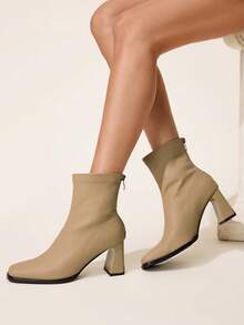 CUCCOO CHICEST Women's Square Toe Zipper Design Casual High Heel Mid-Calf Boots For Christmas - Khaki - View 7