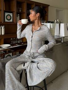 Muchica Women Fashion New Casual Knitted Textured Fitted Long Sleeve Top And Pants Set For Going Out Outfits, Streetwear, Y2K Clothes, Two Piece Set Women Comfy - Multicolor - View 3