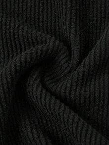 SHEIN 少女休闲日常简约针织抓绒高领长袖修身纯黑色连体裤，秋冬款 - 黑色 - 查看 9