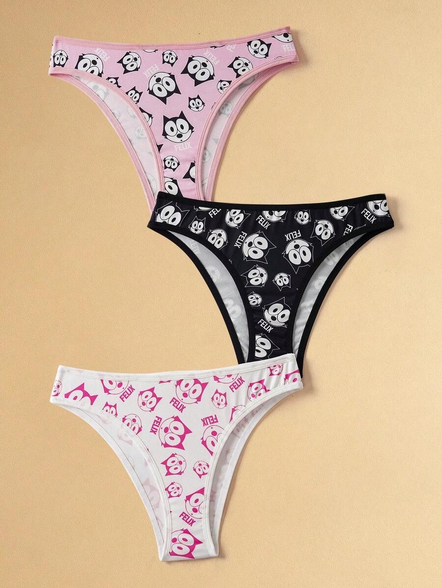 Felix The Cat X SHEIN Women's Cartoon Pattern Comfortable Briefs - Pink - View 1