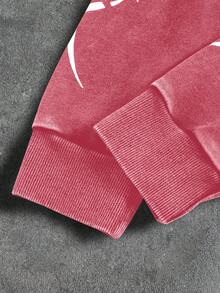 PAVTROS Áo nỉ có mũ in chữ thoải mái, rộng rãi cho nam - Đỏ - Xem 5