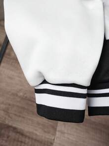 Manfinity Joysei 男士休闲简约时尚夹克，外出复古朋友图案长袖运动夹克，撞色夹克，适合朋友、丈夫、男朋友的礼物，适合秋季 - 黑與白 - 查看 6