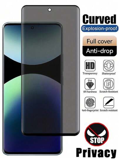1片装防窥3D曲面钢化玻璃膜，防爆防刮，9H硬度，屏幕保护膜，兼容三星Galaxy/小米/红米Note 13/14 Pro/Pro+/OPPO Reno 10/11/12/13/Realme 10/11/12/13/14/华为P30/P40/P50/P60 Pro/荣耀50/70/90/100/200/300/400