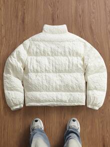 SWAVVY Men's Fashionable Heart Pattern Padded Coat, Autumn/Winter - Beige - View 2