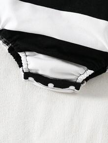 SHEIN Áo liền thân tay ngắn in hình gấu sọc cho bé trai sơ sinh/trẻ nhỏ - màu đen - Xem 6