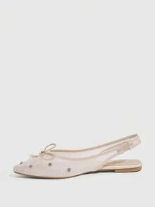 CUCCOO SZL Zapatos planos elegantes con decoración de lazo de strass para ir al trabajo - Albaricoque - Ver 9
