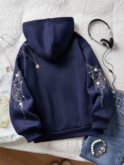 Sparklyn Tween Girl Rhinestone Embellished Hooded Sweatshirt Sweatshirt, Comfortable Knit