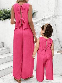 Travachic KIDS Babygirl Summer Cute Ruffle Sleeveless Top And Pants Set - Hot Pink - View 6