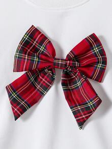 SHEIN Explorewe Teen Girl Round Neck 3D Bow Sweatshirt And Plaid Skirt Casual School Girl Outfit - Red - View 5