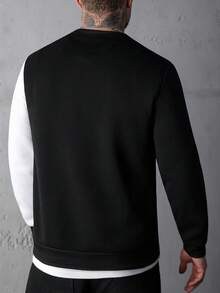 SLATEMANN Men Color Block Sweatshirt Going Out Crew Neck Long Sleeve Casual Sweatshirt, For Friends, Husband, Boyfriend Gifts , Fall - Black and White - View 6