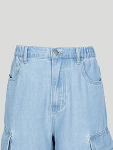 SHEIN Explorewe Quần jeans ống đứng dáng rộng màu vàng nhạt thời trang mới dành cho bé trai, quần denim ống rộng thoải mái, phong cách đường phố, đa năng, phù hợp với mọi mùa - Rửa nhẹ - Xem 5