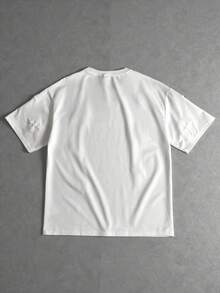 Manfinity ZONE917 男士街头 INS 同款全十字植绒休闲日常 T 恤，送给男朋友、丈夫、周年纪念日的礼物，白色 T 恤，男士设计师 T 恤，2000 年代风格 - 白色 - 查看 6