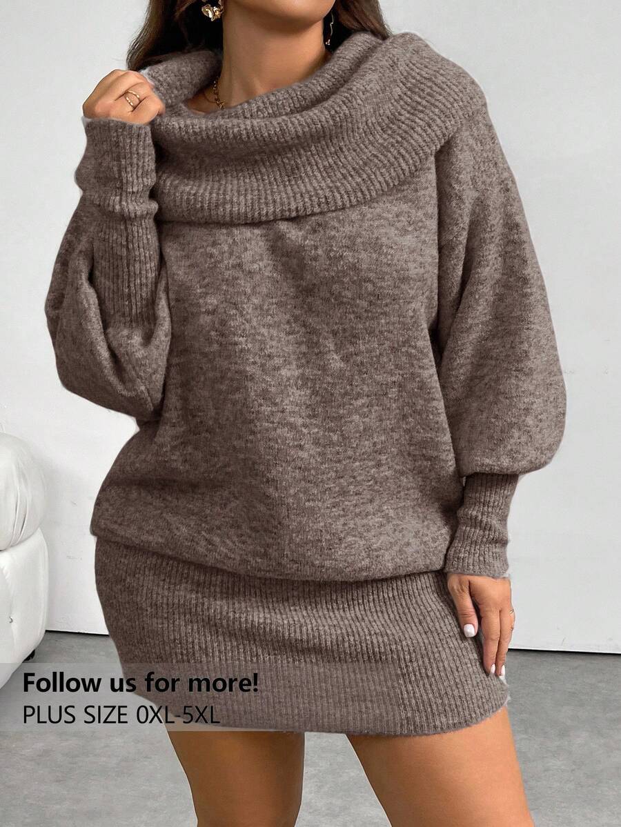 Firerie Plus Size Casual Comfortable Y2K Style Off-Shoulder Long Sleeve Sweater Dress, Versatile Wear For Commuting And Daily Life, Retro Gray, Autumn/Winter - Khaki - View 1