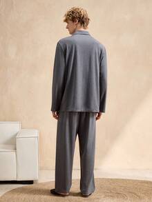 Ensemble pyjama homme à col châle gris, manches longues, vêtements d'hiver