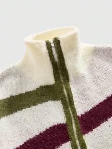ROMWE MEN Men's Zip-Up Cardigan, Collegiate Style Striped Knit Sweater - Multicolor - View 4