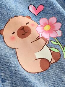 SHEIN Thời trang nữ tuổi teen phong cách thường ngày Y2K vintage cá tính, thoải mái và dễ thương với họa tiết chuột lang nước hoạt hình. Áo yếm denim màu xanh dương dành cho nữ tuổi teen, trang phục hàng ngày và trang phục dự tiệc mùa xuân hè, trang phục đường phố. - Màu xanh lam - Xem 6