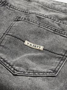 StoneGrade 男士口袋宽松阔腿休闲百搭牛仔短裤 - 淺灰色 - 查看 5