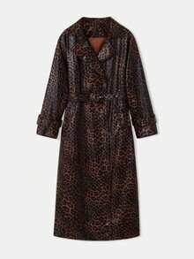 lacRébo 超大长款豹纹乙烯基风衣配腰带秋季女装秋冬 - 彩色 - 查看 10