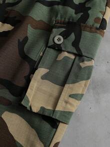 PAVTROS 男士休闲迷彩印花工装裤，外出长款直筒工装裤，适合丈夫、男朋友的礼物，适合秋季 - 軍綠色 - 查看 6