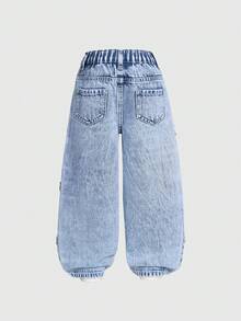 SHEIN ChillGRL Young Girls Baggy Jeans Y2k Oversized Jeans Wide Leg Jeans Girls Baggy Girls Jeans Loose Jeans New Arrival 2025 Aesthetic Clothes For Teens Girls' Jeans, New Arrival For  2026, Light Wash Denim With Heart Embroidery, Side Panel Design, Relaxed Straight Leg, Versatile For Holidays, Casual Outings, School, Parties, Christmas And More Young Girl Heart Embroidered Casual Wide Leg Distressed Washed Denim Jeans, Suitable For Spring, Summer, Autumn, Winter, Street Style - Light Wash - View 3