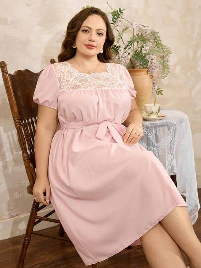 Côtesoire Plus Size Elegant Mature French Lace Contrast Bubble Crinkle Nightgown Plus Size Nightgown Women Plus Size Night Dress Night Gown Plus Size Curve Plus Size Nightwear