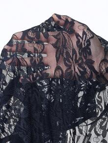 Coolane Vestido negro de manga larga con encaje de contraste, estilo gótico, Y2K, para salir, rave, feria del renacimiento, club, fiesta y vintage, para mujer, apto para todas las estaciones - Negro - Ver 7