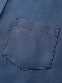 Manfinity Mode 男士纯色长袖衬衫，商务通勤皆宜。 - 藏蓝色 - 查看 7