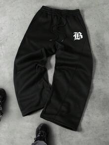 PAVTROS 男士休闲百搭字母印花抽绳腰运动裤 - 黑色 - 查看 8