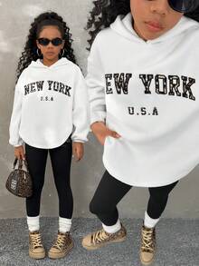 Coolane Kids Bộ đồ thể thao và thường ngày có mũ trùm đầu kèm quần legging cho bé gái tuổi mới lớn, trang phục phù hợp cho mẹ và bé (2 bộ bán riêng) - trắng - Xem 6