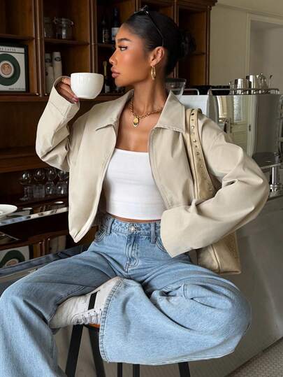 Muchica 女士春季新款杏色灯笼下摆短外套