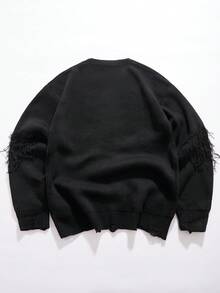 StoneGrade Jersey de cuello redondo de unicolor de manga larga informal para hombre, para otoño e invierno - Negro - Ver 3