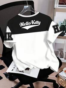 HELLO KITTY AND FRIENDS | SHEIN 女士休闲卡通字母图案短袖圆领T恤，舒适透气，适合夏季 - 白色 - 查看 2