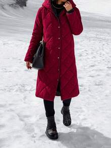 EURMUSE Women, Winter, Long Sleeve, Rhinestone, Quilted, Long Length, - Burgundy - View 3