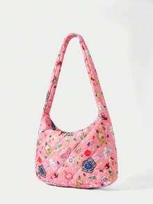 HARRY POTTER X SHEIN Túi Tote Họa Tiết Chần Bông, Túi Đeo Vai Y2K Màu Pastel Mềm Mại Dùng Đi Học & Hàng Ngày, Túi Xách Tay Cỡ Lớn Dễ Thương Thường Ngày - Màu Hồng baby - Xem 5