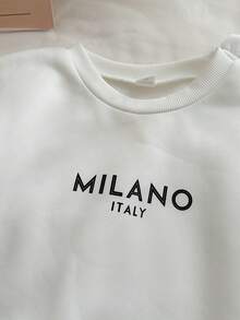 Genkimix Kids 2pcs/Set Tween Girl Letter Print Fleece Sweatshirt And Maxi Skirt , Winter Kids Outfit - White - View 5