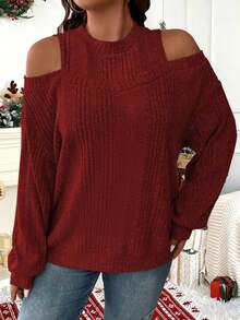 EMERY ROSE 1件大码纯色圆领露肩长袖套头卫衣，休闲日常穿着，适合毕业典礼、返校、教师秋冬穿着