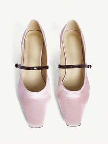 CUCCOO CHICEST Sepatu hak tinggi model slip-on satin ujung persegi vintage untuk wanita, cocok untuk Natal. - Berwarna merah muda - View 9