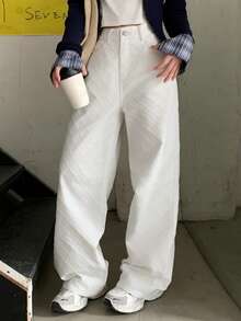 DAZY Women's Textured Plaid Patterned Straight Leg Casual Jeans, Suitable For Autumn, Spring, Summer - White - View 3