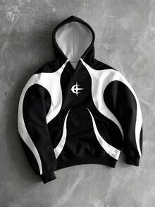 Manfinity EMRG Street Art Graphic Print Pullover Sweatshirt Sweatshirt, Men Casual Long Sleeve Pullover Jacket For Autumn Men Hoodie Women Oversized Hoodie Men Gift Racing Hoodie - Black - View 1